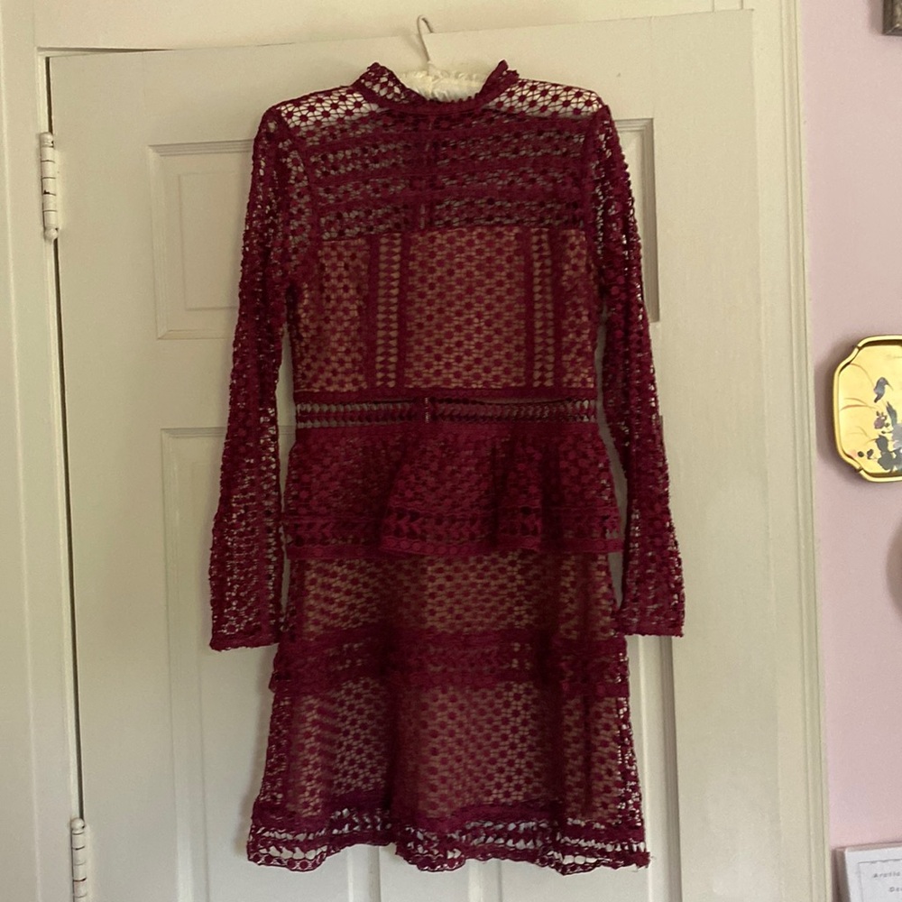The Moon Wine Red Lace Overlay Dress